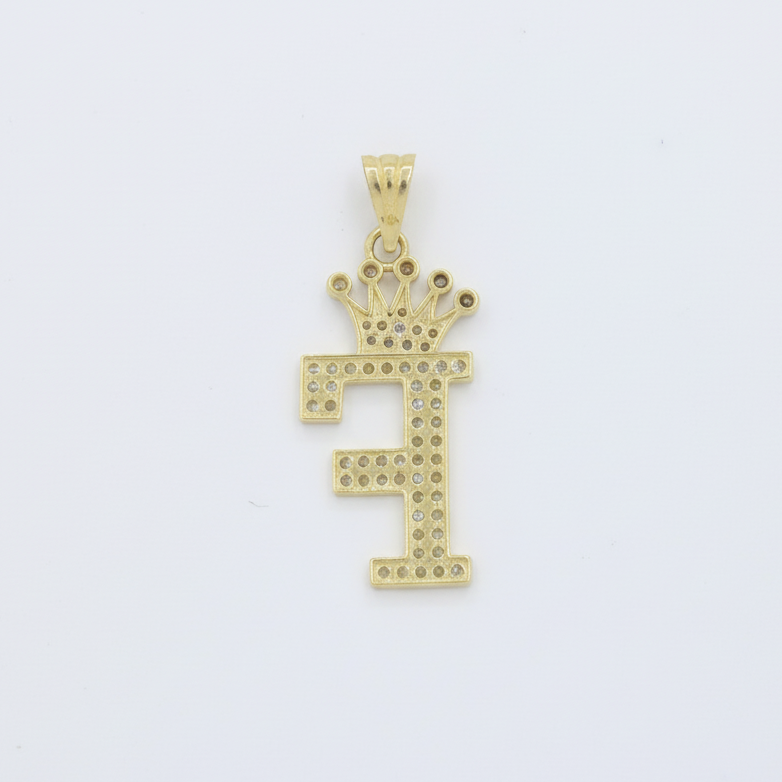 Dije de Oro 14k con Diseño de Inicial F Incrustada con Zirconias mod. 10110
