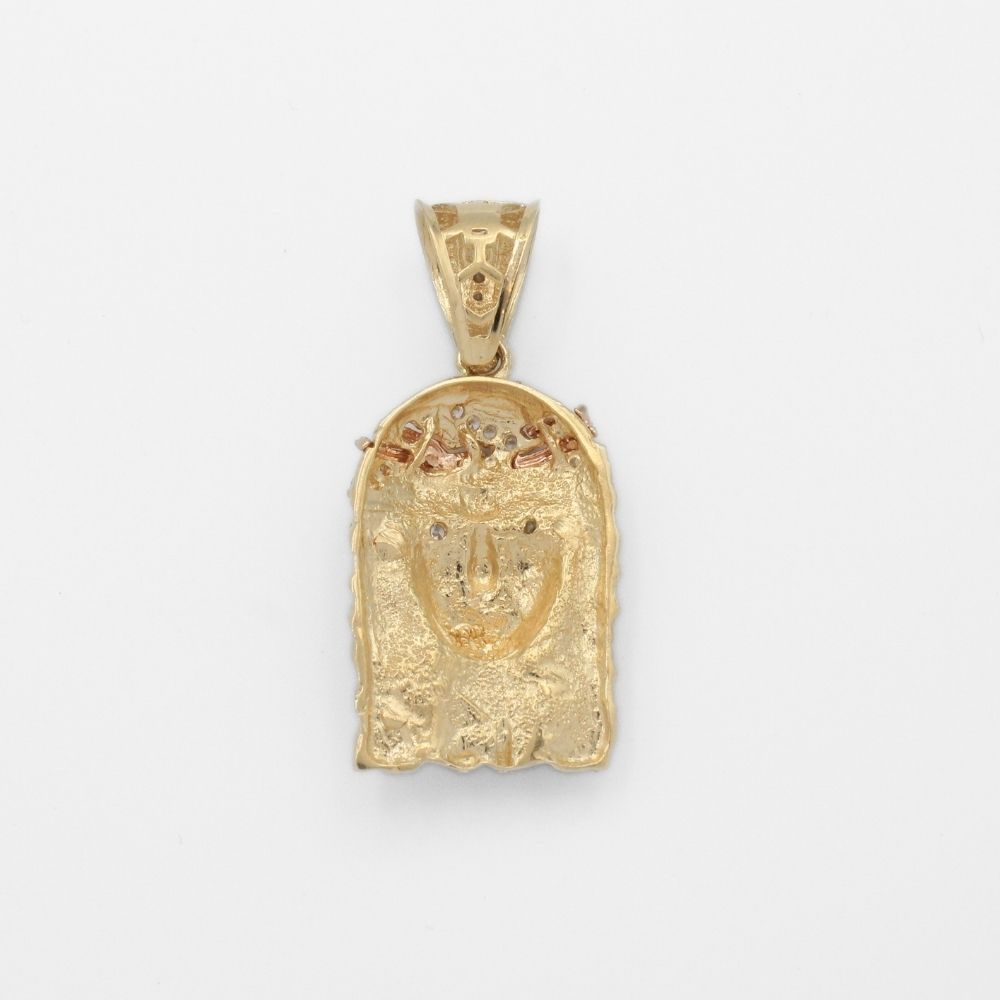 Dije de Oro 14k con Rostro de Jesucristo y Corona Incrustado de Zirconias mod. 9861