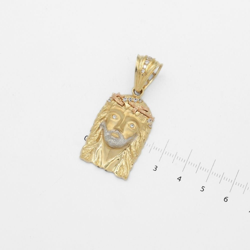 Dije de Oro 14k con Rostro de Jesucristo y Corona Incrustado de Zirconias mod. 9861