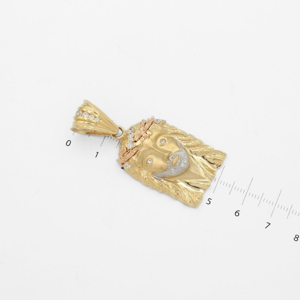Dije de Oro 14k con Rostro de Jesucristo y Corona Incrustado de Zirconias mod. 9861
