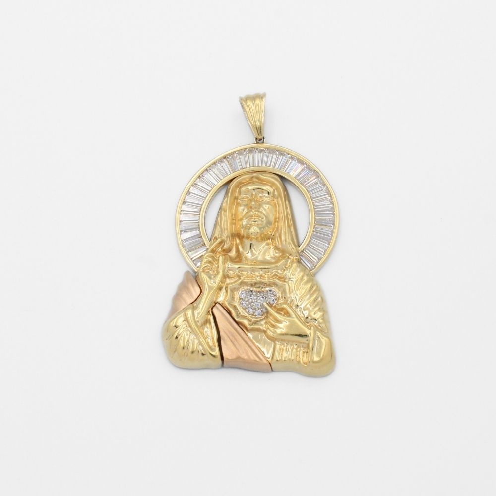 Dije de Oro 14k con Rostro de Jesucristo y Corona Incrustado de Zirconias mod. 9862