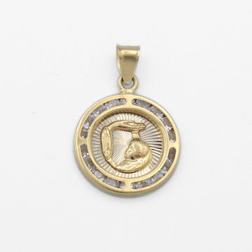 Medalla de Oro 14k para Bautizo con Representación del Bautismo y Borde con Zirconias mod. 9888