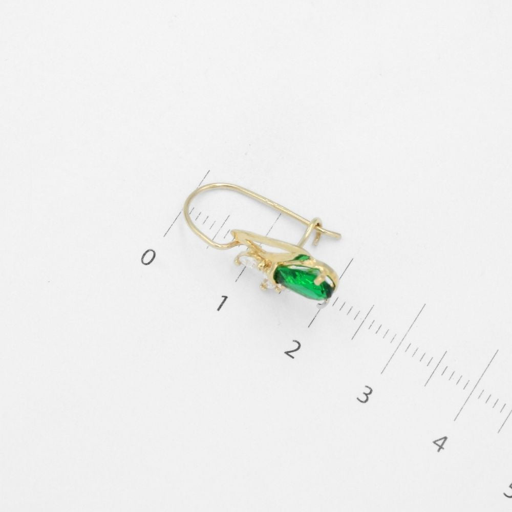 Arete con Broche Arillo de Oro 14k Diseño Elegante con Calado Especial y Zirconia Color Verde Esmeralda mod. 9769