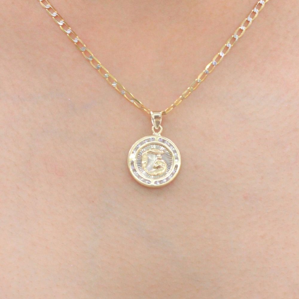 Medalla de Oro 14k para Bautizo con Representación del Bautismo y Borde con Zirconias mod. 9888