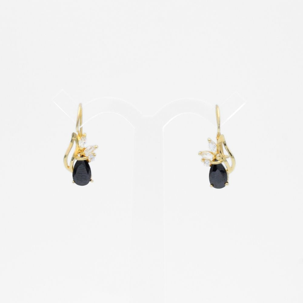 Arete con Broche Arillo de Oro 14k Diseño Elegante con Calado Especial y Zirconia Color Negro Profundo mod. 9769