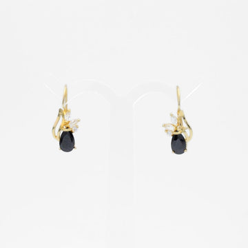 Arete con Broche Arillo de Oro 14k Diseño Elegante con Calado Especial y Zirconia Color Negro Profundo mod. 9769