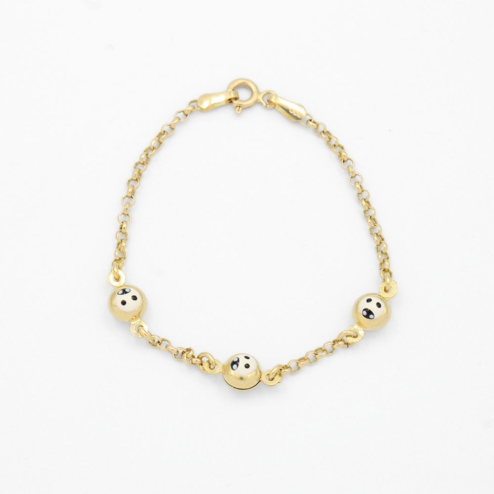 Pulsera de Oro 14k para Niño con Eslabones de Caritas mod. 9412