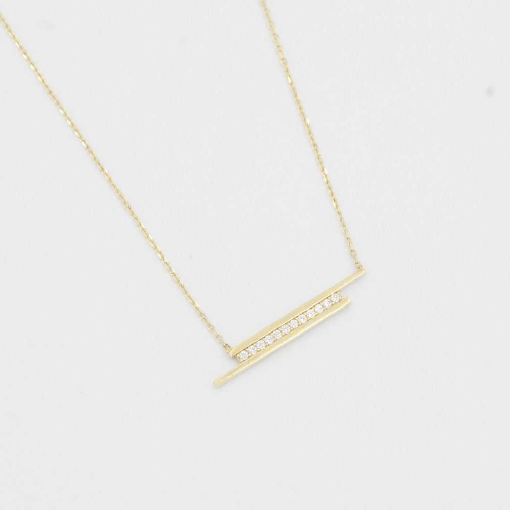 Gargantilla de Oro 14k Diseño de Barras con Línea de Zirconias mod. 8061