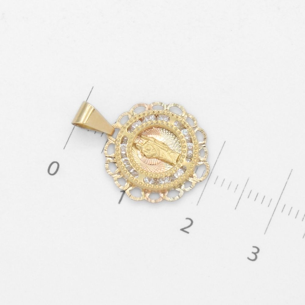 Medalla de Oro 14k San Judas en Diseño Diamantado con Zirconias Brillantes mod. 9845