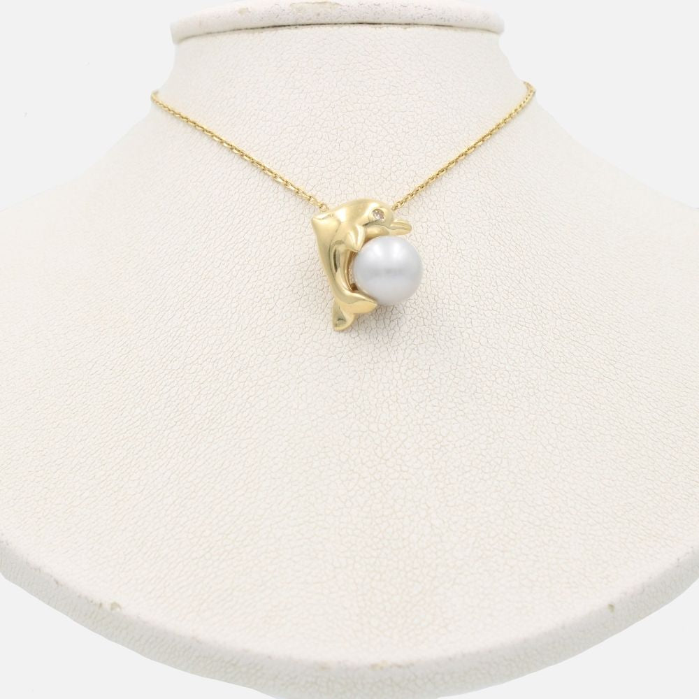 Gargantilla de Oro 14k con Delfín y Perla Negra mod. 8573