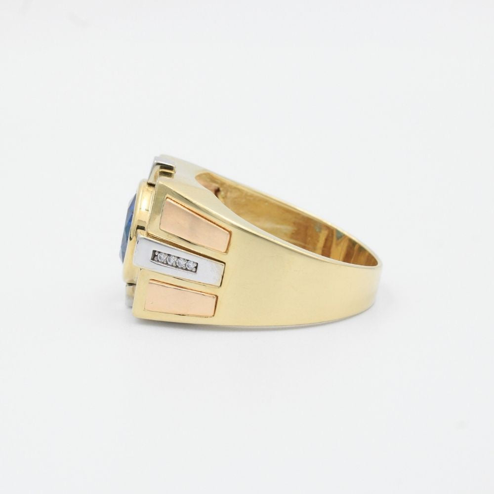 Anillo de Oro 14k Diseño Brillante con Zirconia Color Azul Zafiro mod. 9451