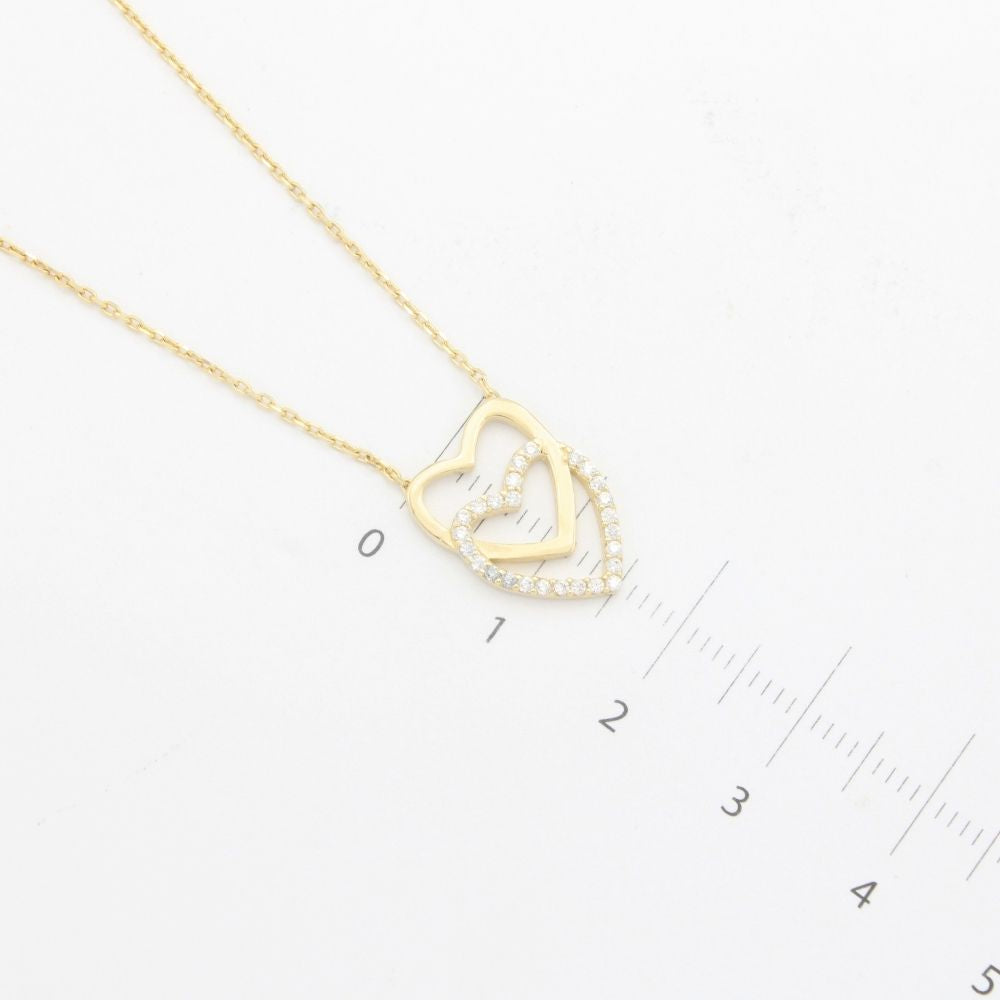 Gargantilla de Oro 14k con Doble Corazón Detallado con Zirconias mod. 9334