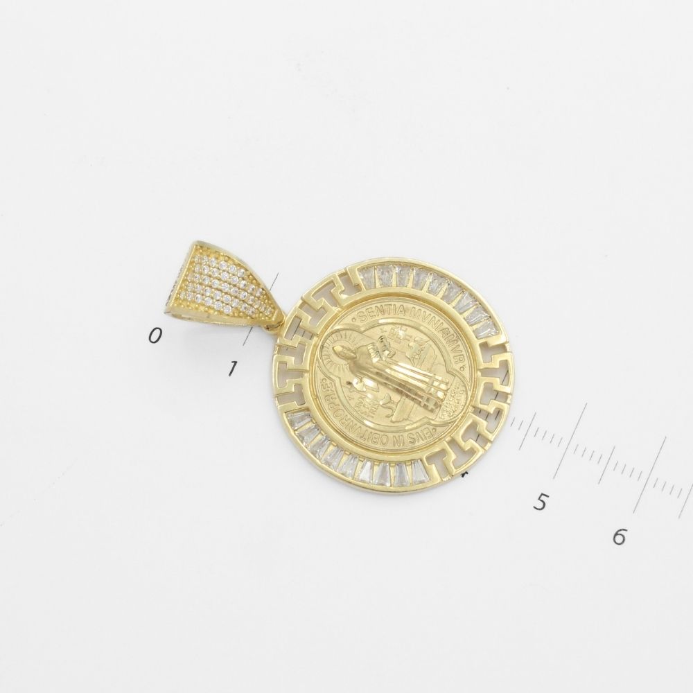 Medalla de Oro 14k San Judas en Modelo Incrustado con Zirconias Baguette y Diamantado Fino mod. 9872