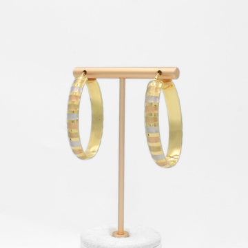 Arracada de Oro 14k Diseño Oval Hueco con Rayado de Tonos Mate mod. 9774