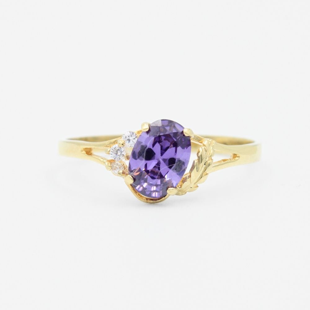 Anillo de Oro 14k Incrustado con Zirconia de Color Lila Brillante  mod. 9193