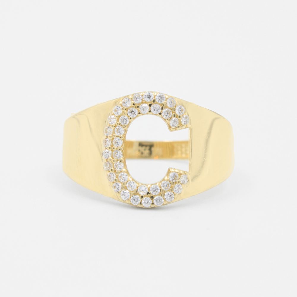 Anillo de Oro 14k con Letra C Incrustada con Zirconias mod. 8806