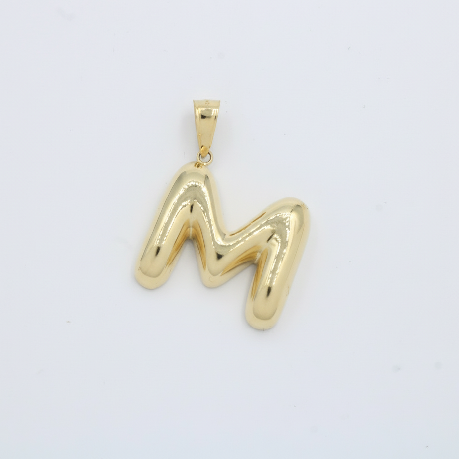 Dije de Oro 14k Modelo de Inicial M de Diseño Inflado y Brillante mod. 10090