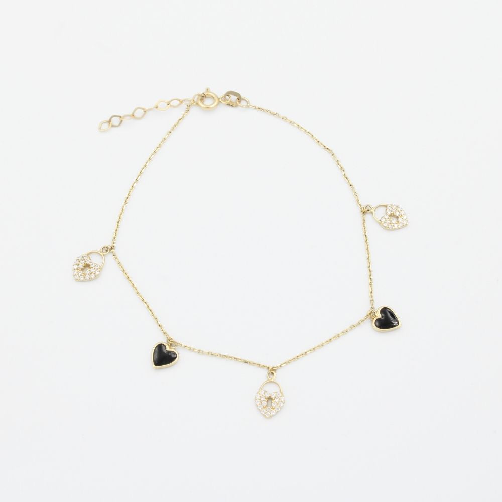 Pulsera de Oro 14k Diseño de Corazones y Candados mod. 9007