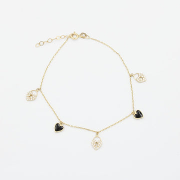 Pulsera de Oro 14k Diseño de Corazones y Candados mod. 9007