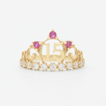 Anillo XV Años de Oro 14k Con Diseño de Corona Incrustado de Zirconias Finas mod. 9551