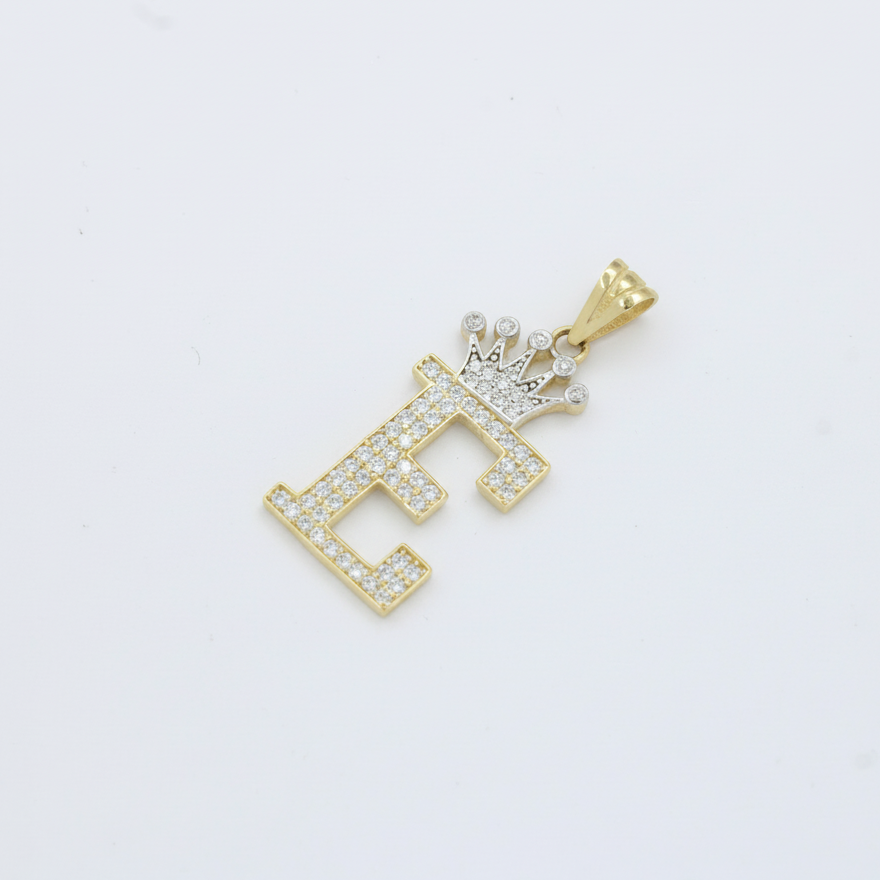 Dije de Oro 14k con Diseño de Inicial E Incrustada con Zirconias mod. 10111