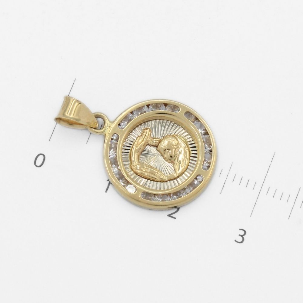 Medalla de Oro 14k para Bautizo con Representación del Bautismo y Borde con Zirconias mod. 9888