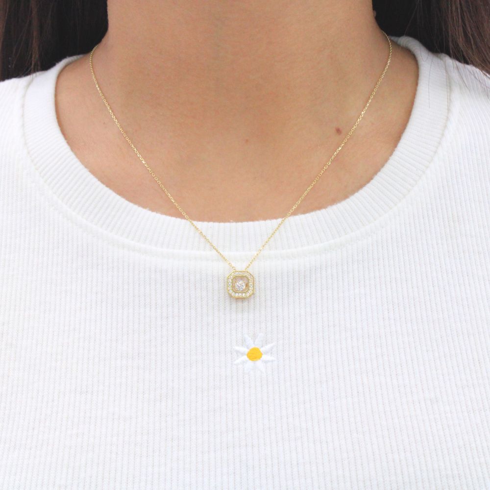 Gargantilla de Oro 14k Diseño Cuadrado con Incrustación de Zirconias mod. 9793