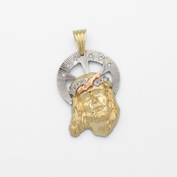 Dije de Oro 14k Rostro de Jesucristo con Aureola y Zirconias Mod. 9863