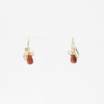 Arete con Broche Arillo de Oro 14k Diseño Elegante con Calado Especial y Aventurina Naranja mod. 9769