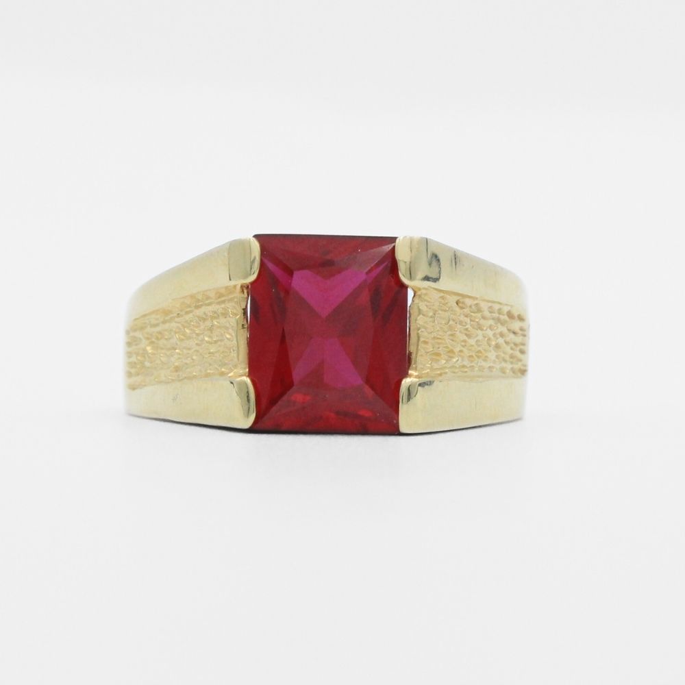 Anillo de Oro 14k con Zirconia Color Rojo y Diseño Mate mod. 9918