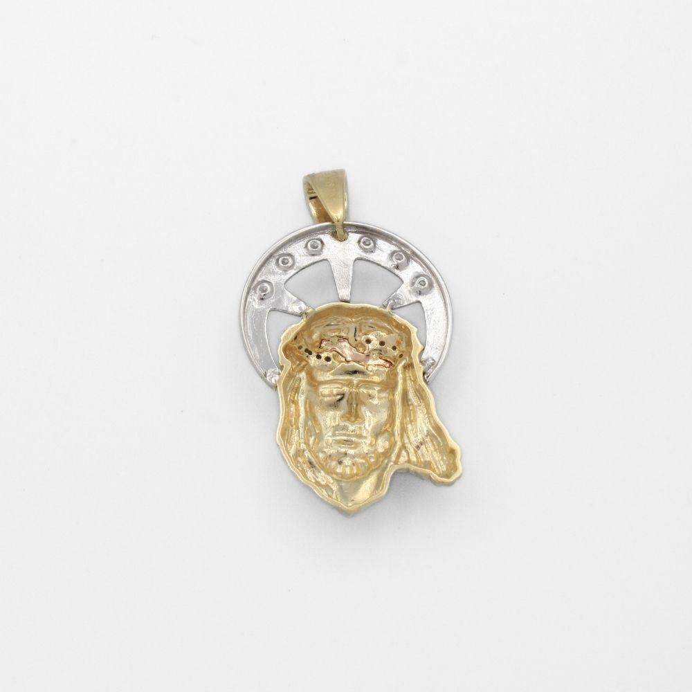 Dije de Oro 14k Rostro de Jesucristo con Aureola y Zirconias Mod. 9863