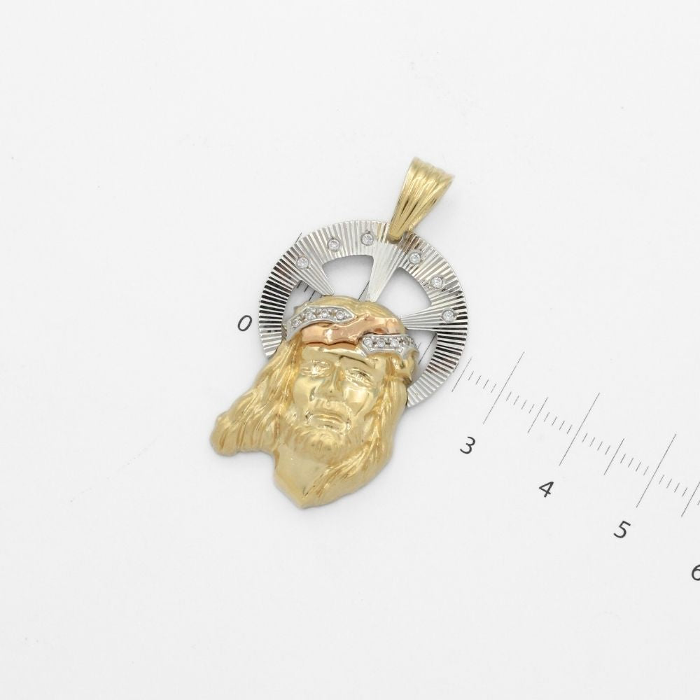 Dije de Oro 14k Rostro de Jesucristo con Aureola y Zirconias Mod. 9863