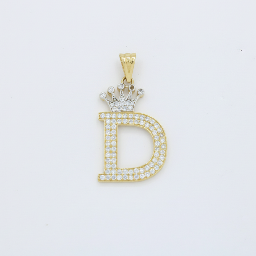 Dije de Oro 14k con Diseño de Inicial D Incrustada con Zirconias mod. 10112