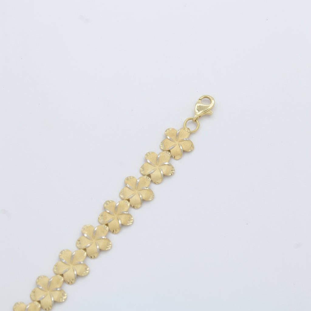 Pulsera de Oro 14k Modelo de Flores del Pensamiento de Tono Mate y Diamantado Blanco mod. 10016