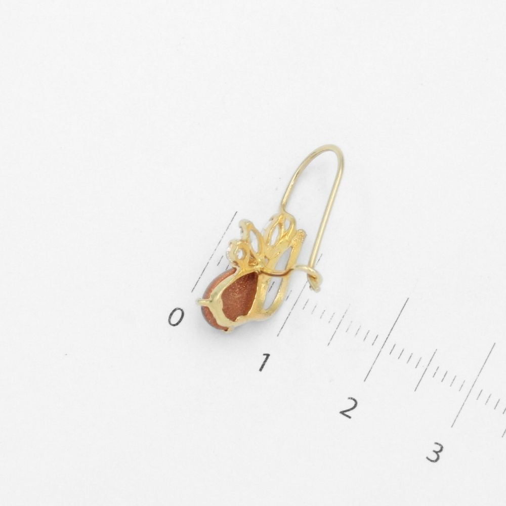 Arete con Broche Arillo de Oro 14k Diseño Elegante con Calado Especial y Aventurina Naranja mod. 9769
