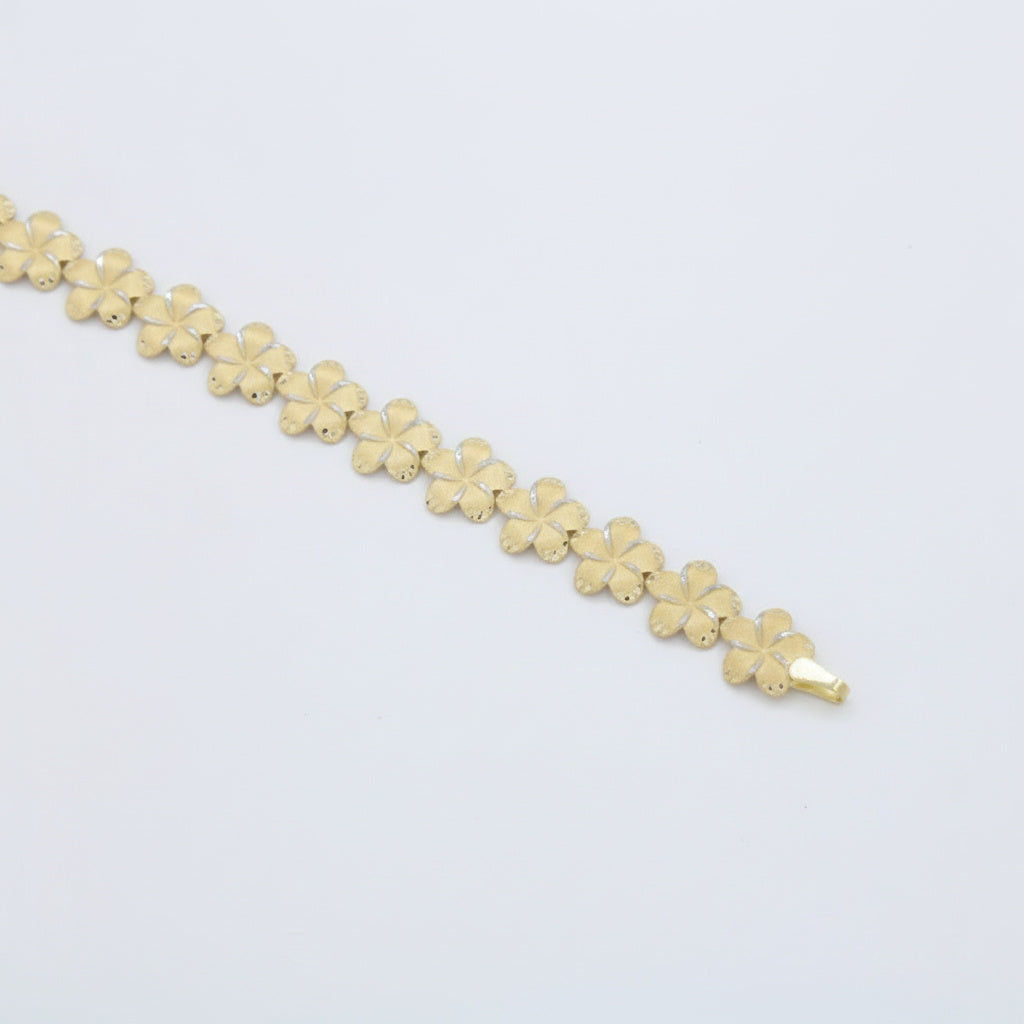 Pulsera de Oro 14k Modelo de Flores del Pensamiento de Tono Mate y Diamantado Blanco mod. 10016