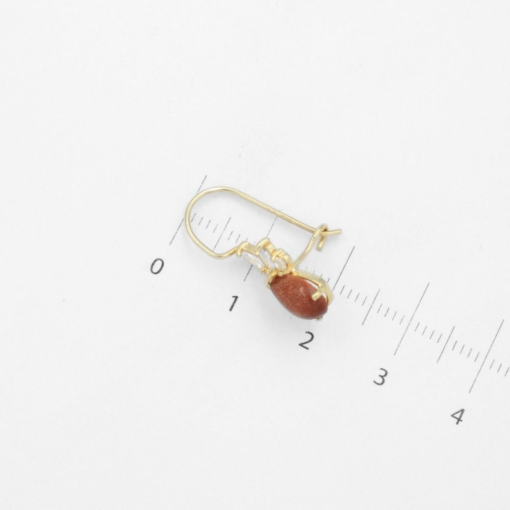 Arete con Broche Arillo de Oro 14k Diseño Elegante con Calado Especial y Aventurina Naranja mod. 9769