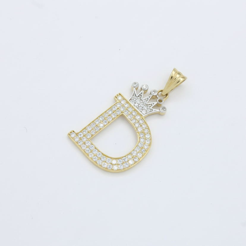 Dije de Oro 14k con Diseño de Inicial D Incrustada con Zirconias mod. 10112