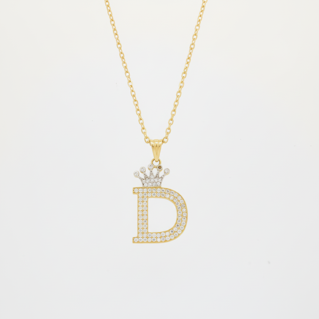 Dije de Oro 14k con Diseño de Inicial D Incrustada con Zirconias mod. 10112