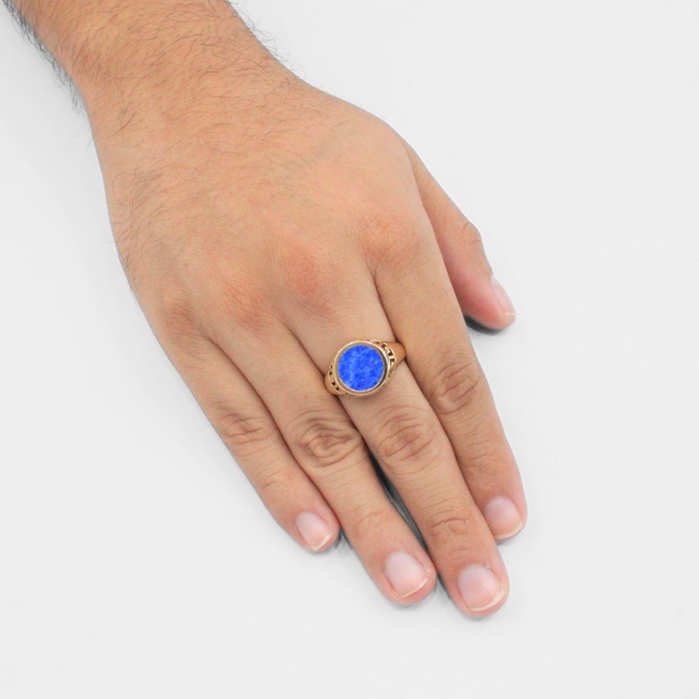 Anillo de Oro 14k con Diseño Circular Incrustado de Lapislazuli  mod. 9919