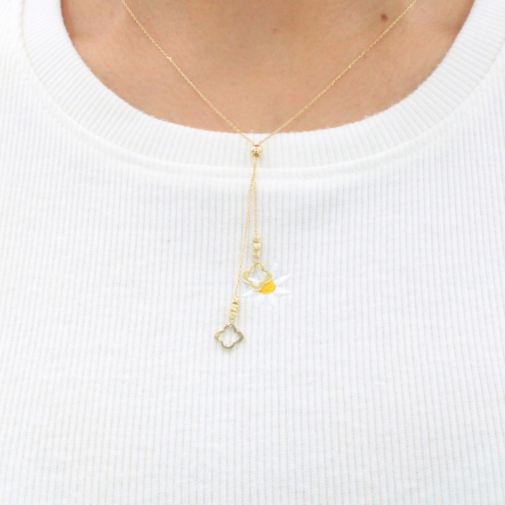 Gargantilla de Oro 14k Diseño de Doble Trébol mod. 9795