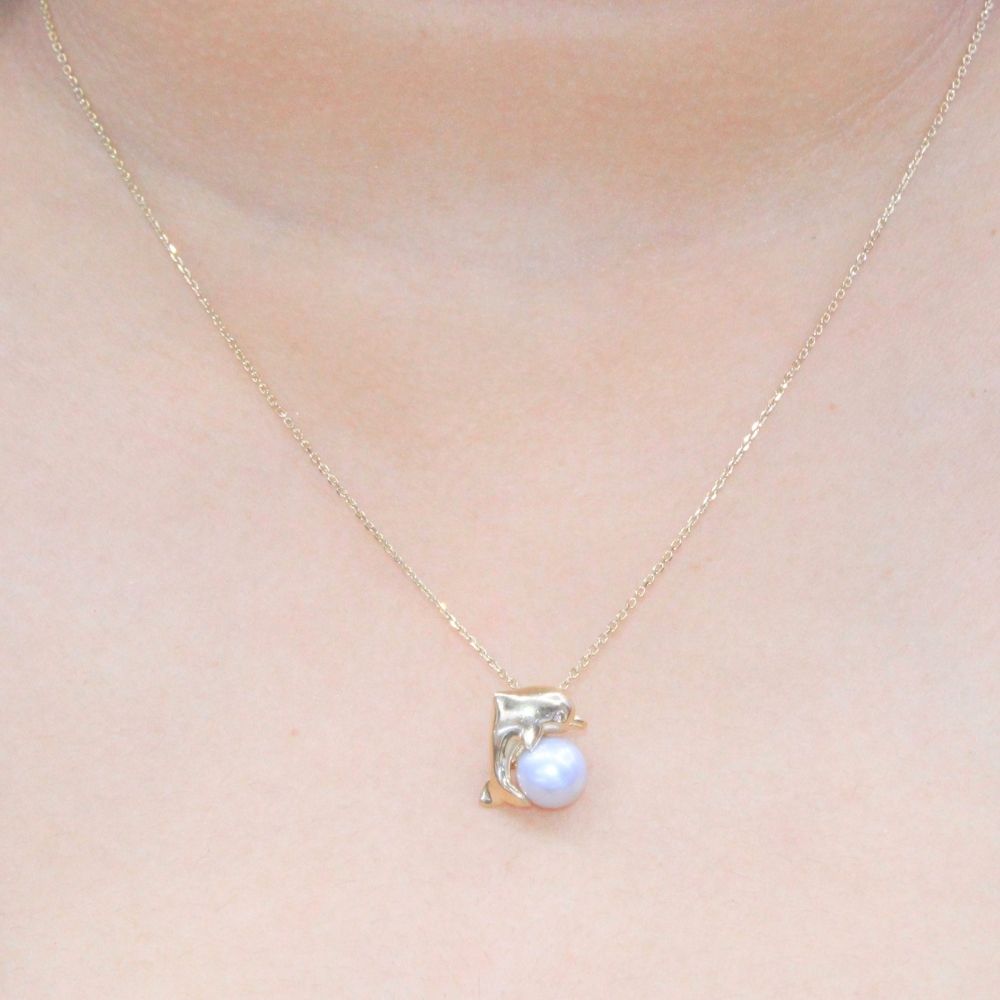 Gargantilla de Oro 14k con Delfín y Perla mod. 8573