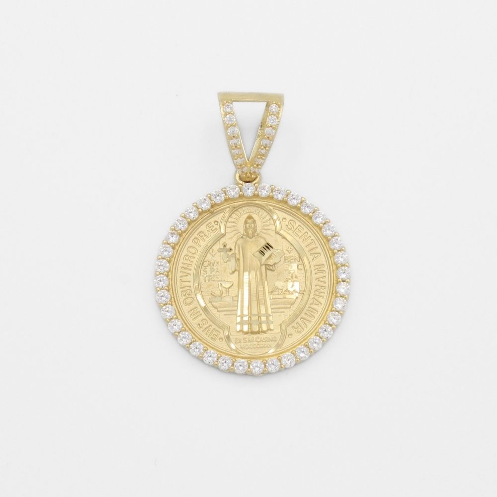Medalla de Oro 14k San Judas con Bisel de Zirconias y Diamantado Fino mod. 9873