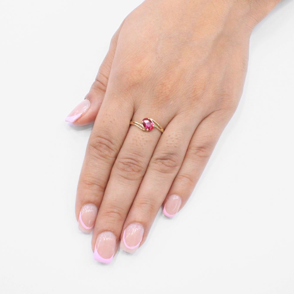 Anillo de Oro 14k con Zirconia Oval Color Rosa mod. 9169