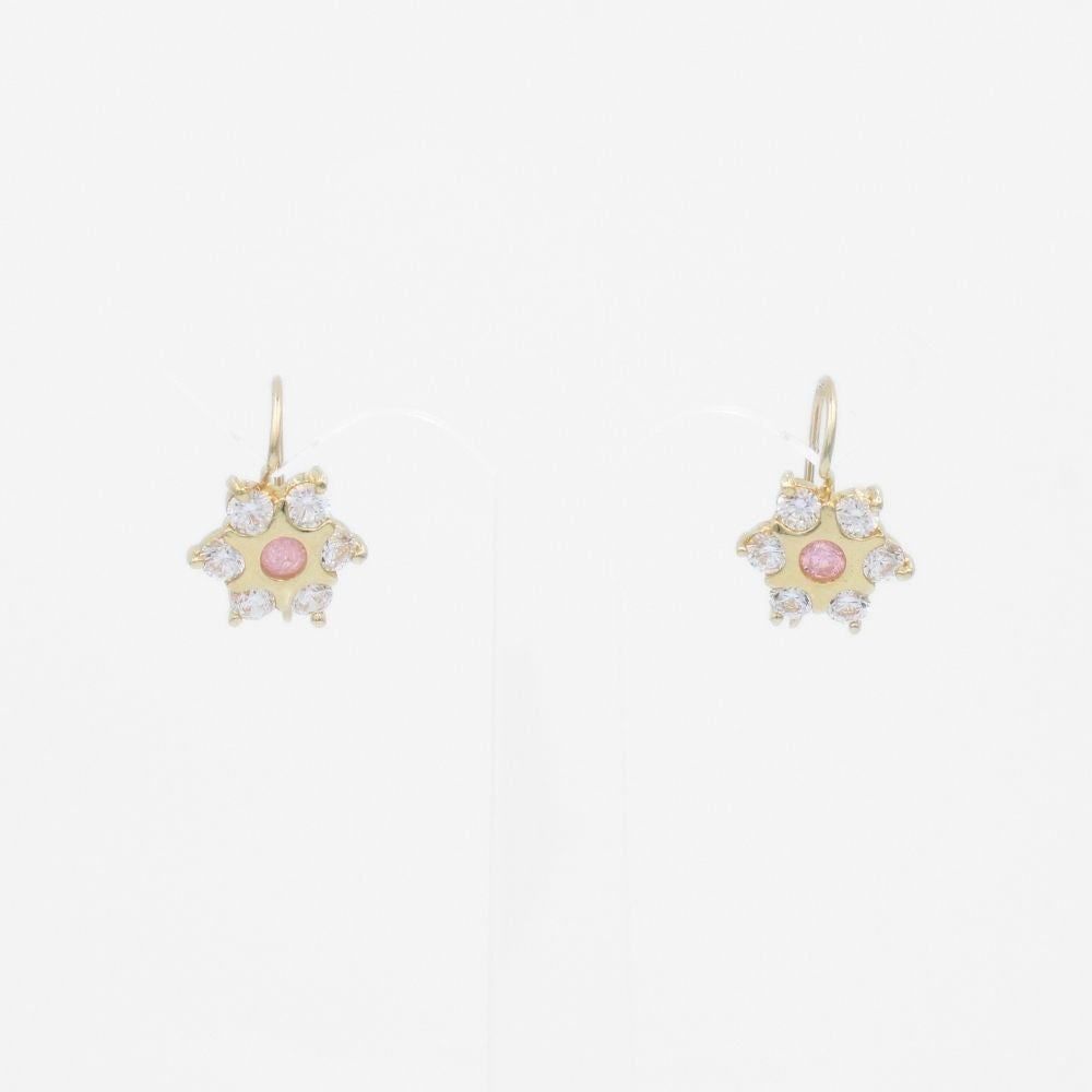 Arete con Broche Arillo de Oro 14k con Diseño Estrella Incrustado con Zirconia Rosa mod. 9762