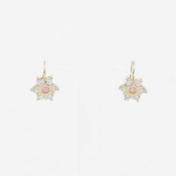 Arete con Broche Arillo de Oro 14k con Diseño Estrella Incrustado con Zirconia Rosa mod. 9762
