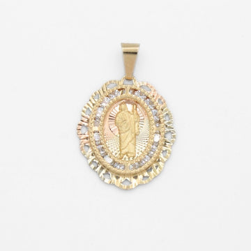 Medalla de Oro 14k San Judas en Diseño Oval Diamantado con Zirconias Brillantes mod. 9846