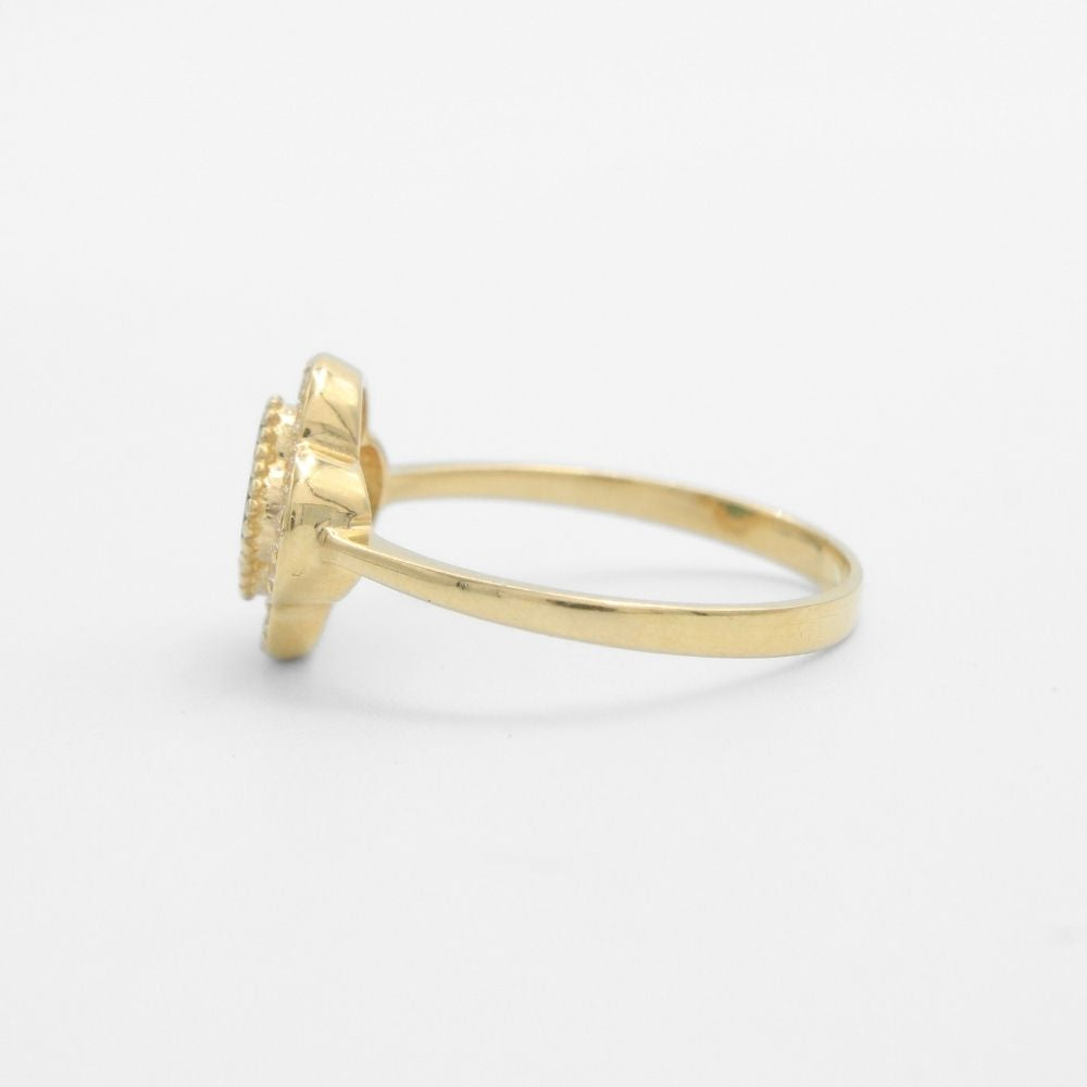 Anillo de Oro 14k Trébol de Malaquita con Detalle de Zirconias mod. 9663