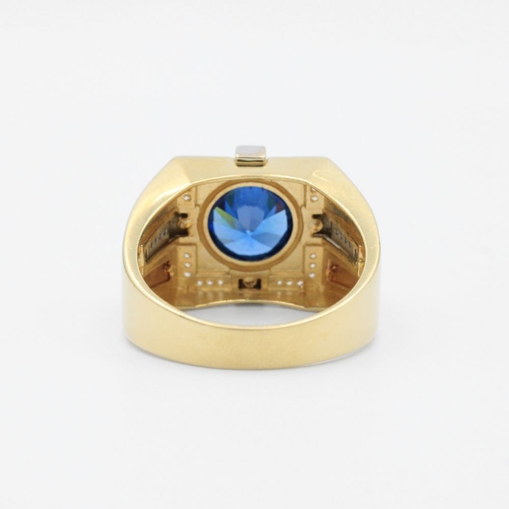 Anillo de Oro 14k Diseño Brillante con Zirconia Color Azul Zafiro mod. 9451