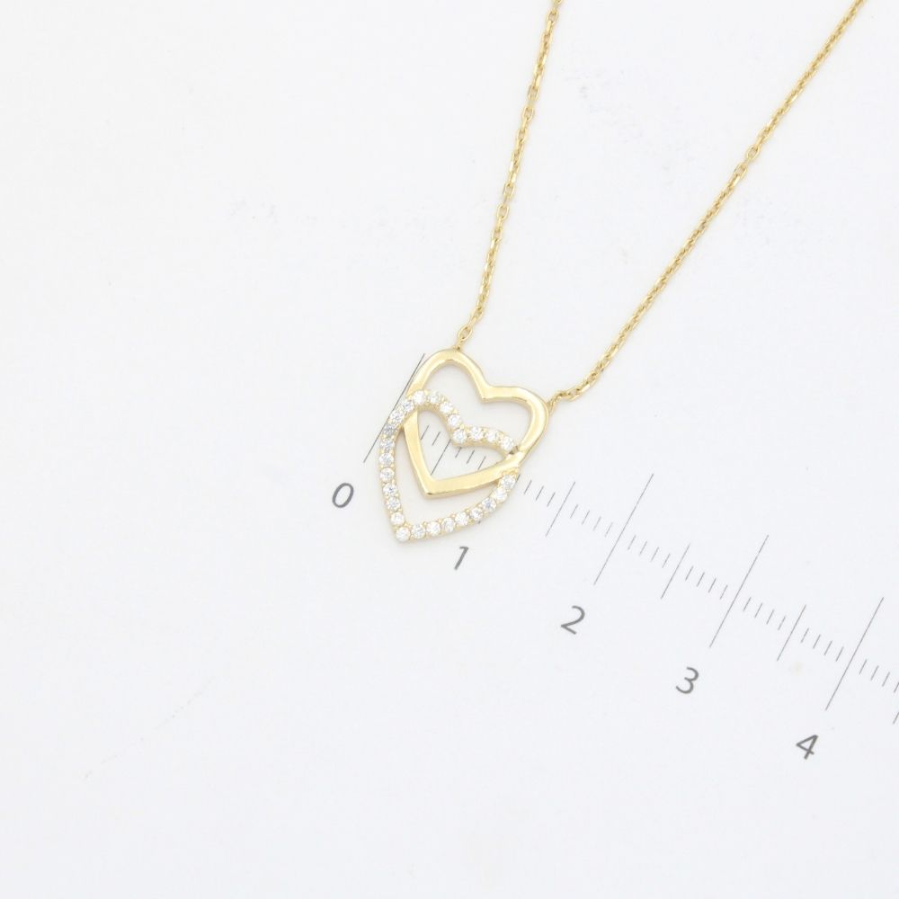 Gargantilla de Oro 14k con Doble Corazón Detallado con Zirconias mod. 9334